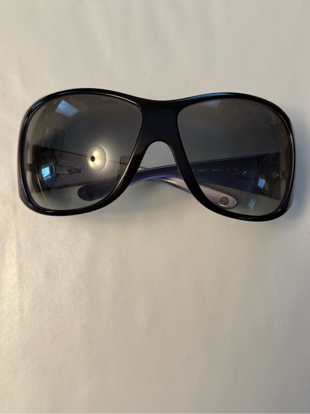 Versace Glossy Black Shield Sunglasses with Dark Gray Lenses